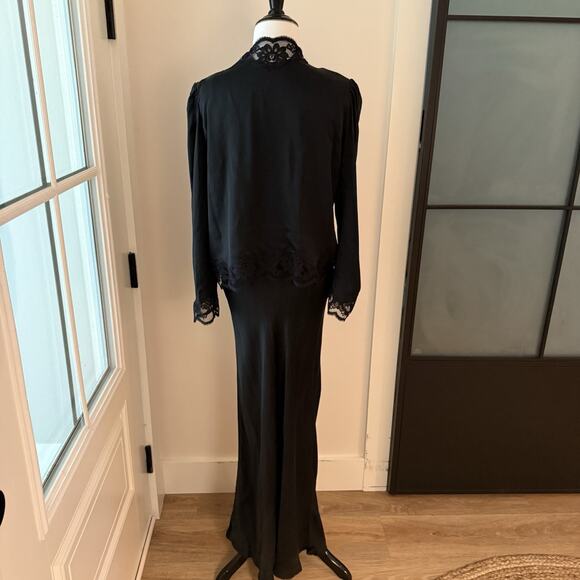 VTG Nightgown Bed Jacket Silk Peignoir Set 70s Bergdorf Goodman Black Lace S/M - Picture 4 of 16